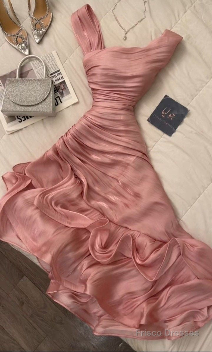 Pretty Sheath Pink Long Ruffles Prom Dresses Formal Evening Dress Secondary image