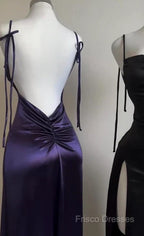Pretty Sheath Spaghetti Straps Floor Length Ruffles Grape Slit Formal Prom Dress