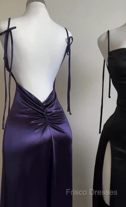 Pretty Sheath Spaghetti Straps Floor Length Ruffles Grape Slit Formal Prom Dress