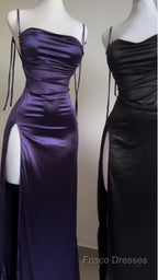 Pretty Sheath Spaghetti Straps Floor Length Ruffles Grape Slit Formal Prom Dress