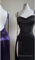 Pretty Sheath Spaghetti Straps Floor Length Ruffles Grape Slit Formal Prom Dress