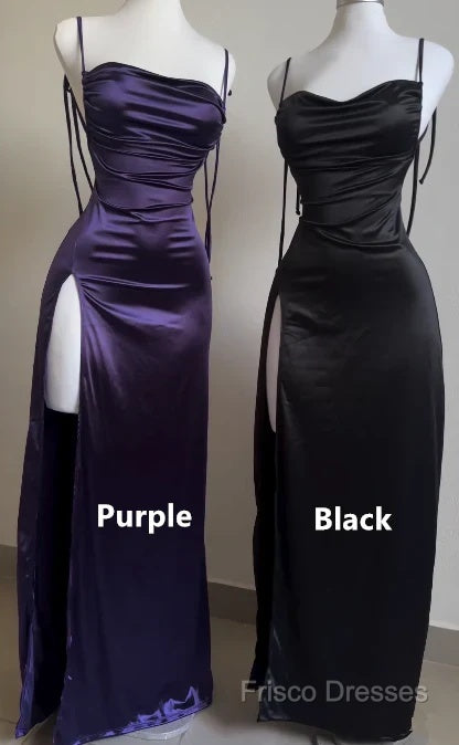 Pretty Sheath Spaghetti Straps Floor Length Ruffles Grape Slit Formal Prom Dress