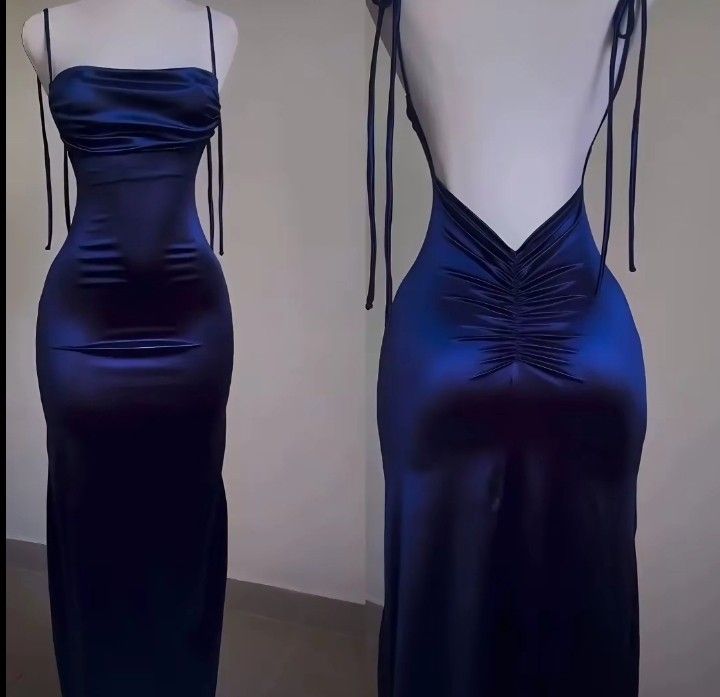 Pretty Sheath Spaghetti Straps Floor Length Ruffles Royal Blue Prom Dresses