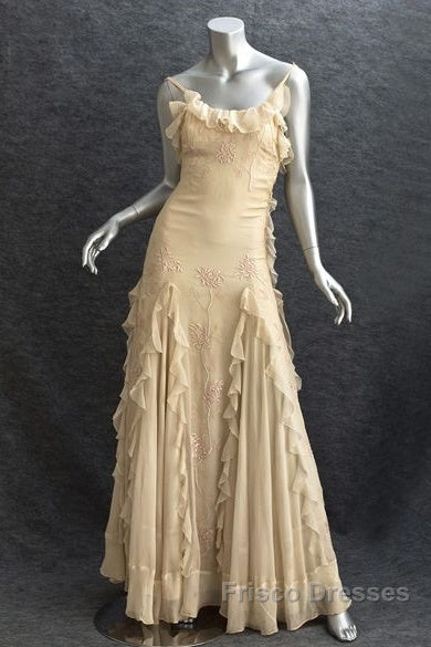 Pretty Sheath Spaghetti Straps Yellow Floor Length Evening Dress Chiffon Formal Prom Dress