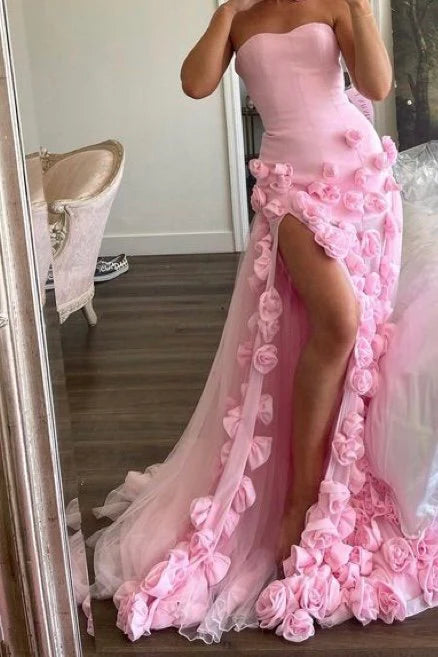 Pretty Sheath Sweetheart Pink Long Slit Prom Dresses Formal Evening Dress Secondary image
