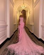 Pretty Sheath Sweetheart Pink Long Slit Prom Dresses Formal Evening Dress