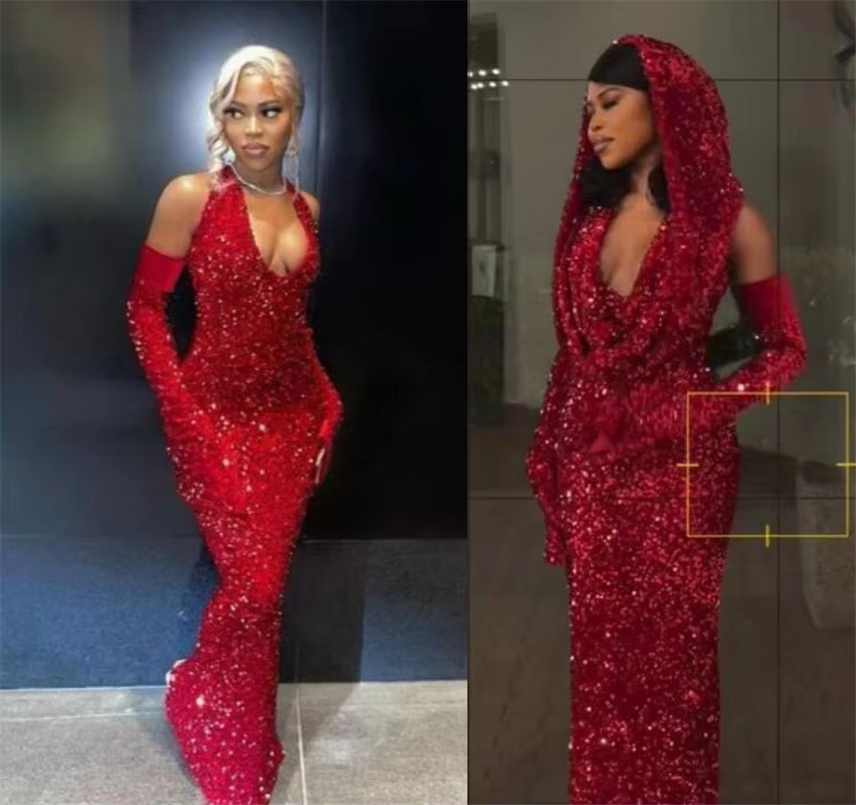 Pretty Sheath V Neckline Red Sequin Long Prom Dresses Formal Evening Dress Secondary image