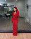 Pretty Sheath V Neckline Red Sequin Long Prom Dresses Formal Evening Dress