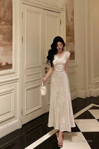 Pretty Sheath V Neckline Satin Floral Prom Dresses Birthday Outfits Evening Gown