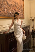 Pretty Sheath V Neckline Sleeveless Date Night Dress White Prom Dresses Birthday Party Outfit