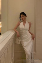 Pretty Sheath V Neckline Sleeveless Date Night Dress White Prom Dresses Birthday Party Outfit