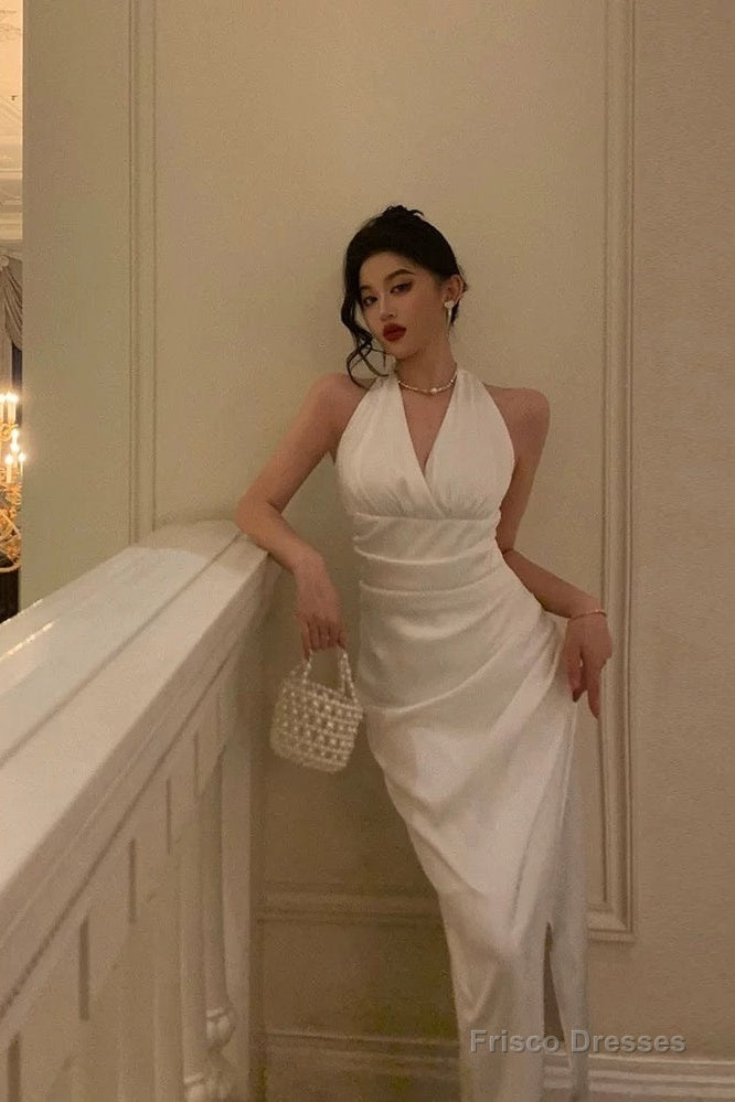 Pretty Sheath V Neckline Sleeveless Date Night Dress White Prom Dresses Birthday Party Outfit
