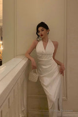Pretty Sheath V Neckline Sleeveless Date Night Dress White Prom Dresses Birthday Party Outfit