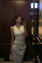 Pretty Sheath V Neckline Sleeveless Date Night Dress White Prom Dresses Birthday Party Outfit