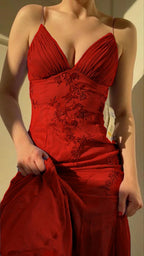 Pretty Spaghetti Straps V-Neck Beaded Backless Prom Dresses Party Dresses