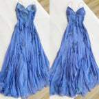 Pretty Spaghetti Straps V-Neck Beaded Backless Prom Dresses Party Dresses