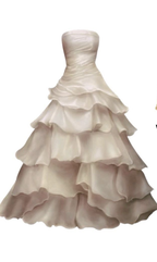 Pretty Strapless A Line Ruffle Long Prom Dress White Layered Wedding Dress