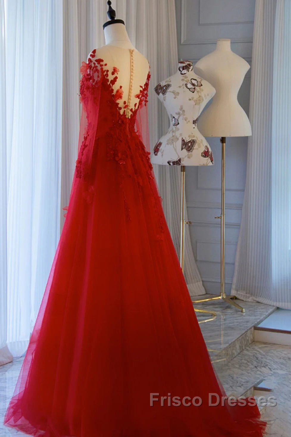Pretty Tulle Long Formal Prom Dress With Applique,Red Party Dress Formal Evening Dress