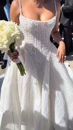 Pretty Wedding Dress Ball Gown Spaghetti Straps Sequin White Wedding Dresses Bridal Gowns