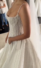 Pretty Wedding Dress Ball Gown Spaghetti Straps Sequin White Wedding Dresses Bridal Gowns
