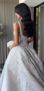 Pretty Wedding Dress Ball Gown Square Neck Lace White Wedding Dresses Bridal Gowns