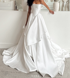 Pretty Wedding Dress Ball Gown Strapless White Satin Long Wedding Dresses Bridal Gowns