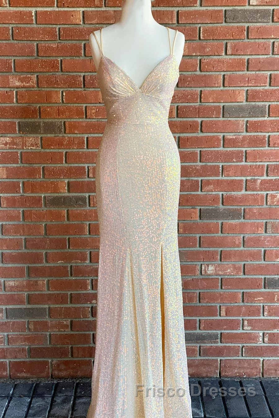 Stunning Straps Sequined Mermaid Long Formal Prom Dress