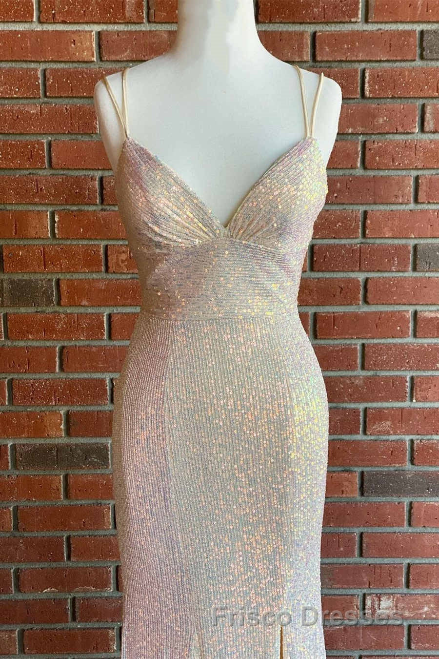 Stunning Straps Sequined Mermaid Long Formal Prom Dress