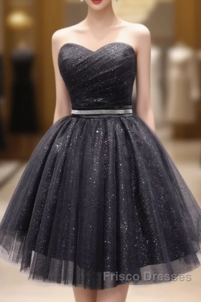 Princess A-Line Black Party Dress With Sweetheart And Lace Up Back Homecoming Dress Main image