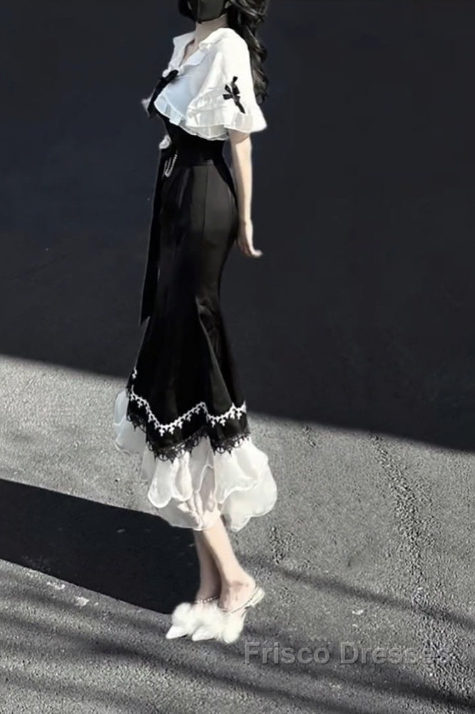 Princess A Line Black Satin Long Formal Prom Dress Night Lolita Dress Birthday Outfits Secondary image
