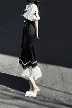 Princess A Line Black Satin Long Formal Prom Dress Night Lolita Dress Birthday Outfits