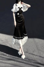 Princess A Line Black Satin Long Formal Prom Dress Night Lolita Dress Birthday Outfits