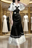 Princess A Line Black Satin Long Formal Prom Dress Night Lolita Dress Birthday Outfits