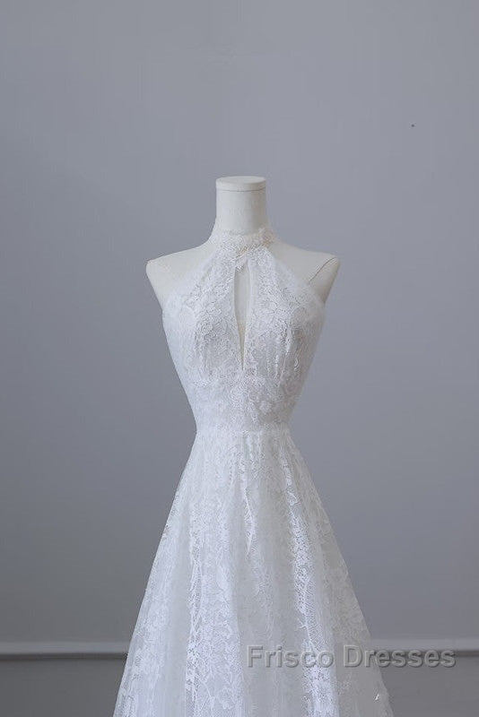 Princess A Line High Neckline White Lace Long Wedding Dress Brides Dress Secondary image