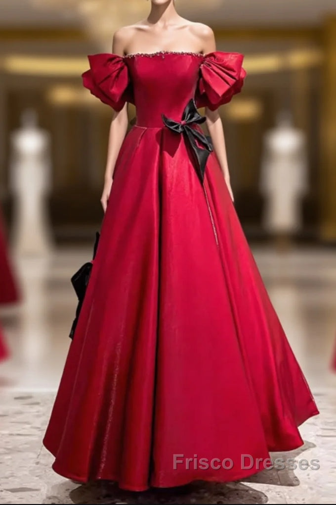 Princess A Line Off The Shoulder Party Dress Red Formal Prom Dress Main image