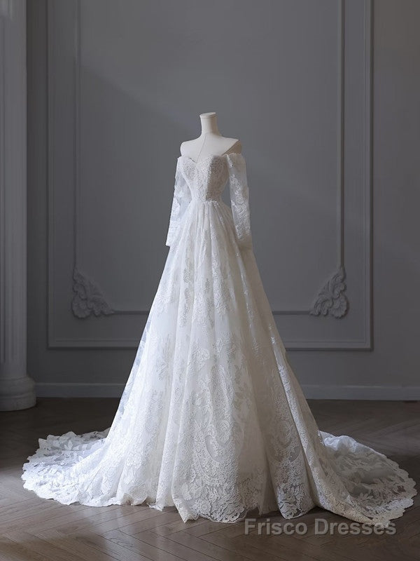 Princess A line Off The Shoulder White Lace Long Wedding Dresses Brides Dress Secondary image