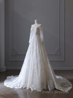 Princess A line Off The Shoulder White Lace Long Wedding Dresses Brides Dress