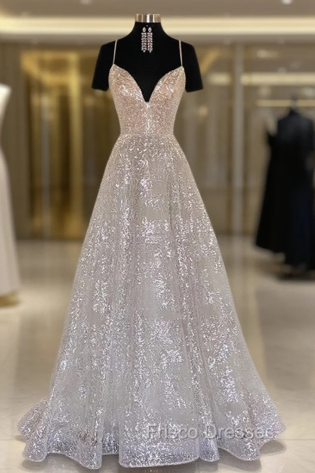 Princess A-line Sweetheart Sleeveless Sweep Train Metallic Yarn Formal Prom Dress Main image