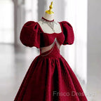 Princess Ball Gown Red Lace Long Formal Prom Dress