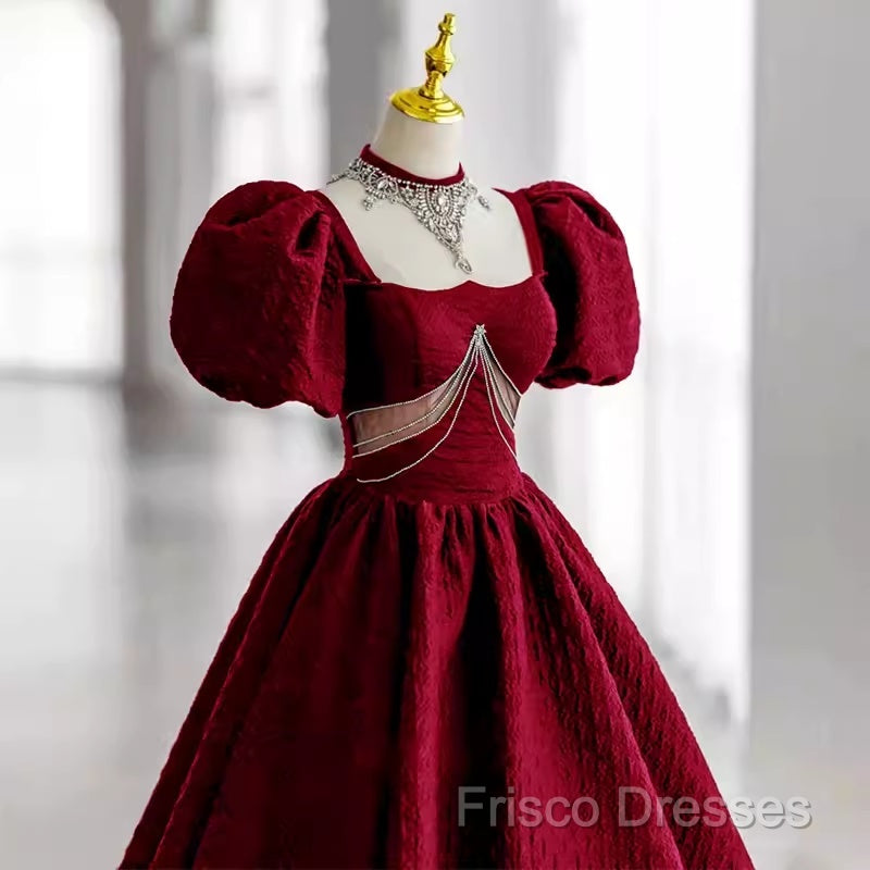 Princess Ball Gown Red Lace Long Formal Prom Dress