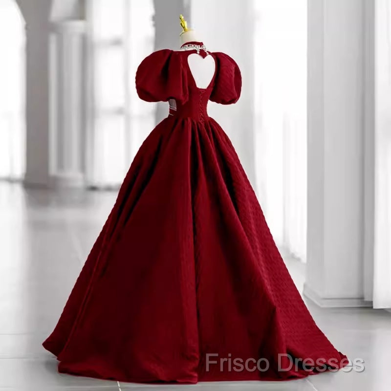 Princess Ball Gown Red Lace Long Formal Prom Dress