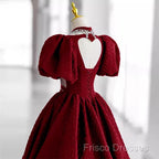 Princess Ball Gown Red Lace Long Formal Prom Dress