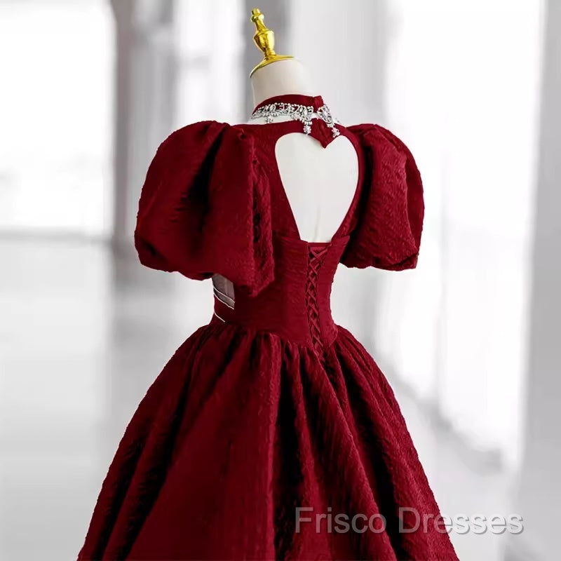 Princess Ball Gown Red Lace Long Formal Prom Dress