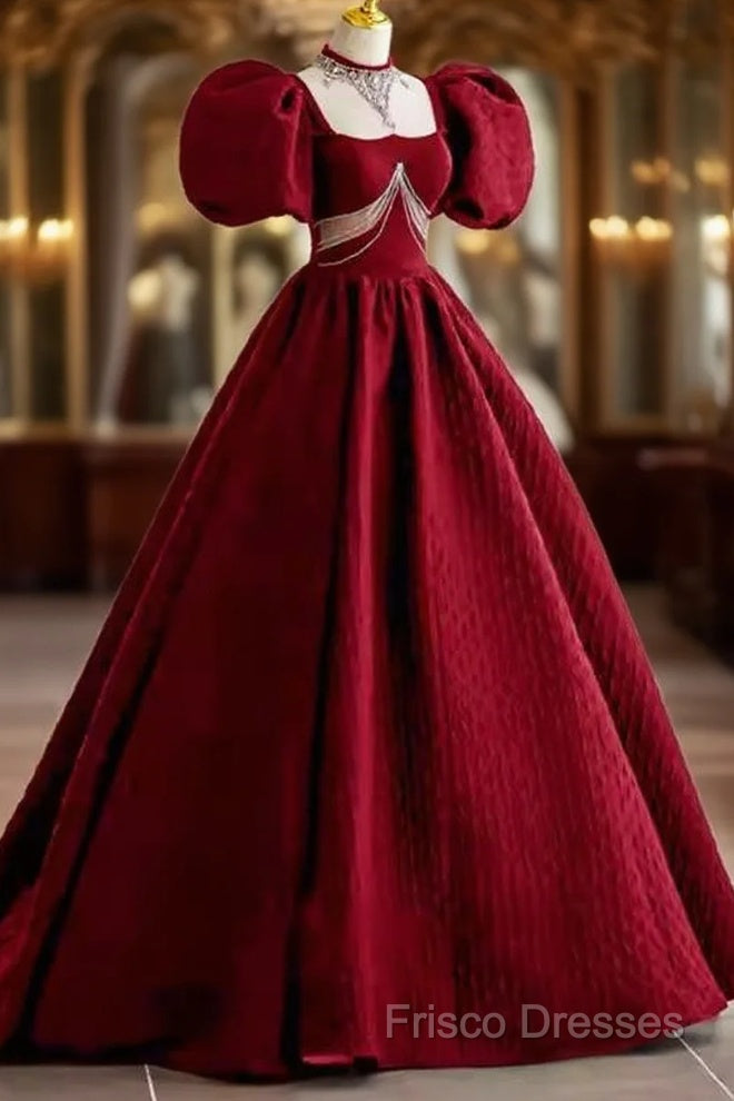 Princess Ball Gown Red Lace Long Formal Prom Dress Main image