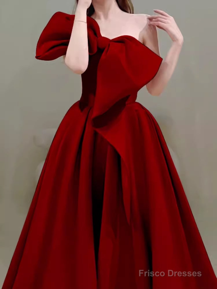 Princess Ball Gown Red Strapless Long Prom Dress