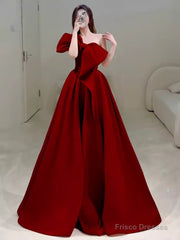 Princess Ball Gown Red Strapless Long Prom Dress