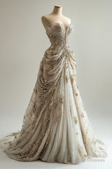 Princess Ball Gown Sweetheart Neckline Pleats White Sequin Wedding Dresses