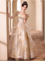 Princess Champagne Gold A-Line Embroidered Tulle Long Prom Dress Evening Dress