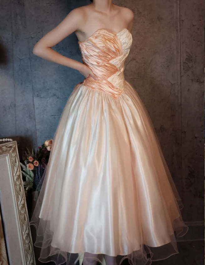 Princess Champagne Pink A-Line Sweet Bow Satin Prom Dress Evening Dress Sweet 16 Dress Secondary image