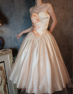 Princess Champagne Pink A-Line Sweet Bow Satin Prom Dress Evening Dress Sweet 16 Dress
